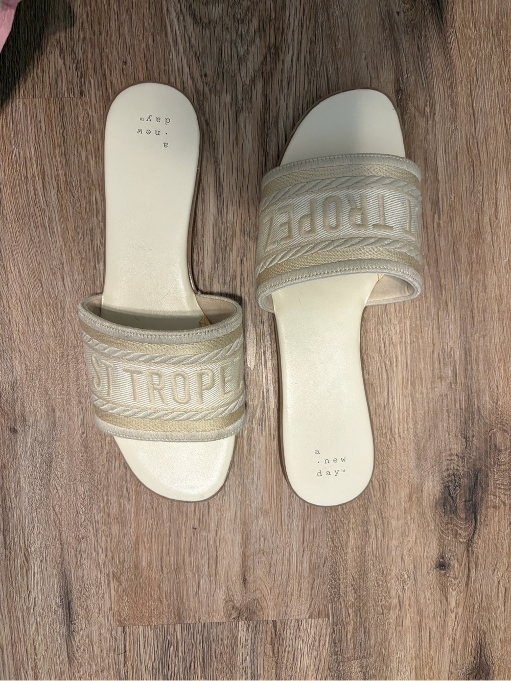 a new day Cream Embroidered Slide Sandals